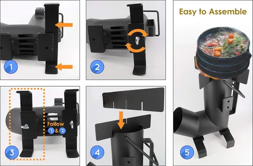 Vista 5 de Estufa Rocket para acampar de StarBlue con bolsa de transporte gratuita - Una estufa portátil de leña para acampar con cámara de combustible grande