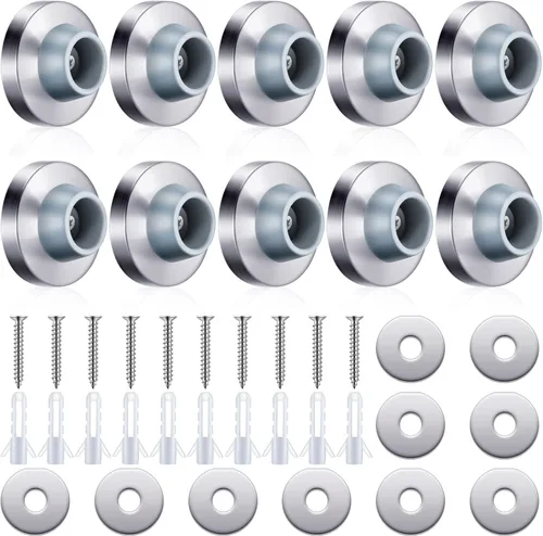 Vista 12 de Pangda Tope de parachoques de puerta de pared cóncava de acero inoxidable plateado con protector de goma redondo gris de 1-1/8 pulgadas
