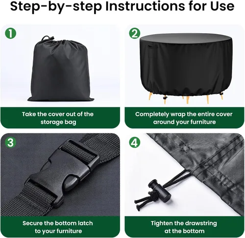 Vista 5 de Mrrihand Funda redonda para muebles de patio, fundas para sillas de exterior, impermeables, resistentes, 600D, juego de sillas de mesa