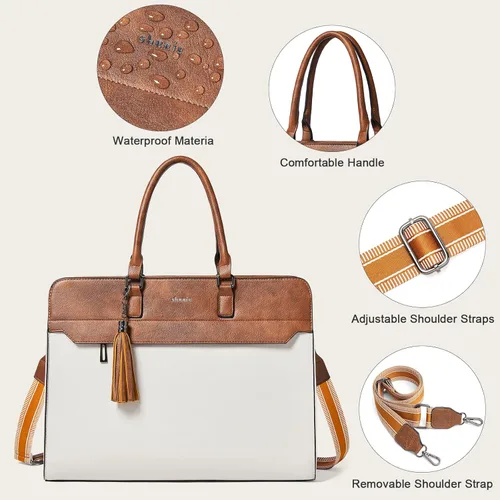Vista 7 de Shrrie Bolsa para laptop de 17 pulgadas para mujer, bolsa de trabajo resistente al agua, maletín con bolso