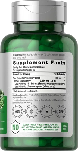 Vista 2 de Horbäach Saw Palmetto Extract 120 cápsulas Fórmula sin OMG y sin gluten de Saw Palmetto Berries