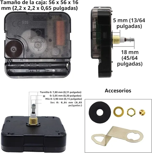 Vista 2 de Repuesto de reloj de cuarzo de pared para manualidades, incluye las agujas, 12888, con pilas, piezas de repuesto