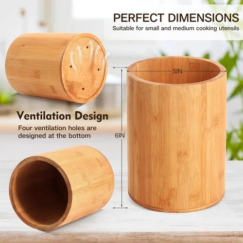 Vista 2 de Soporte de bambú para utensilios de cocina, soporte grande para encimera de cocina, cuchara de bambú y soporte para palillos para decoración