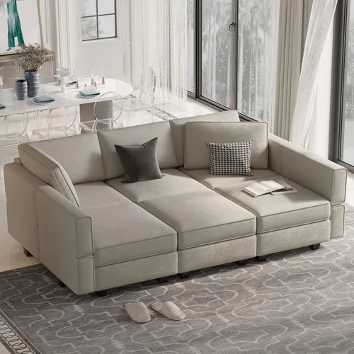 Vista 11 de Belffin Sofá Seccional Modular de Terciopelo con Chaise Lounge Sofá Cama Seccional con Chaise de Almacenamiento Sofás Cama Sofá para Sala de Estar