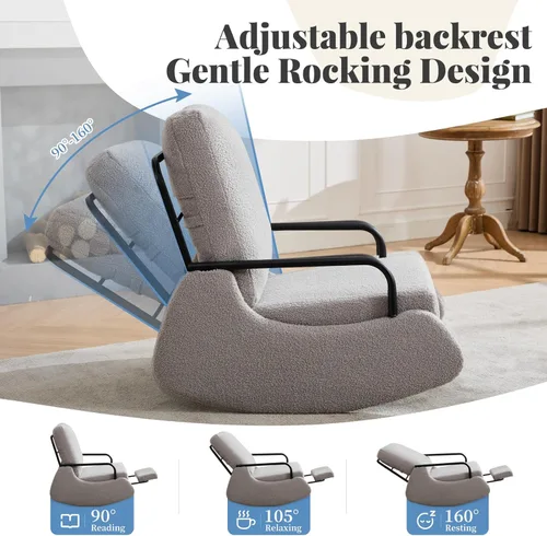 Vista 6 de Silla Mecedora para Guardería, Silla Mecedora Deslizante Tapizada Teddy, Silla de Acento Moderna con Asiento Acolchado y Respaldo Alto, Silla