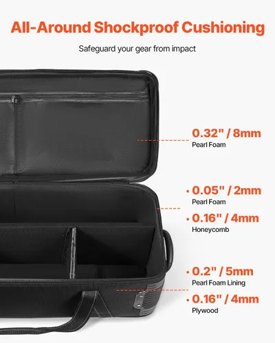Vista 5 de VEVOR Estudio Equipamiento Trolley Case 35.83 x 11.81 x 14 in / 91 x 30 x 35.5 cm, bolsa de transporte con ruedas correas acolchado compartimento