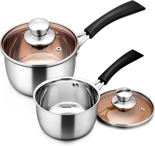 Vista 8 de LIANYU Cacerola de 1 cuarto de galón con tapa, cacerola de acero inoxidable de 1 cuarto de galón, olla pequeña para leche y sopa para el hogar