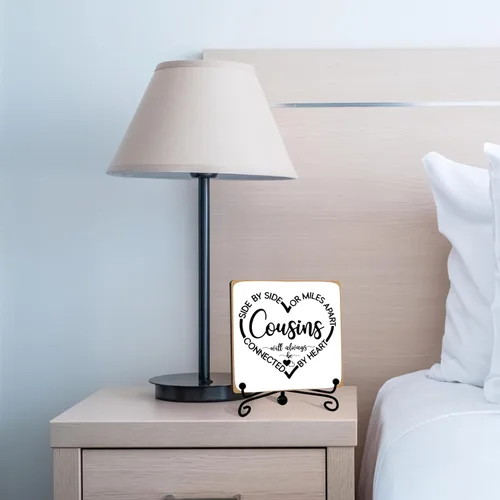 Vista 6 de Regalos para primas para mujeres, placa de madera para decoración de escritorio con soporte, relaciones de larga distancia, regalos de cumpleaños