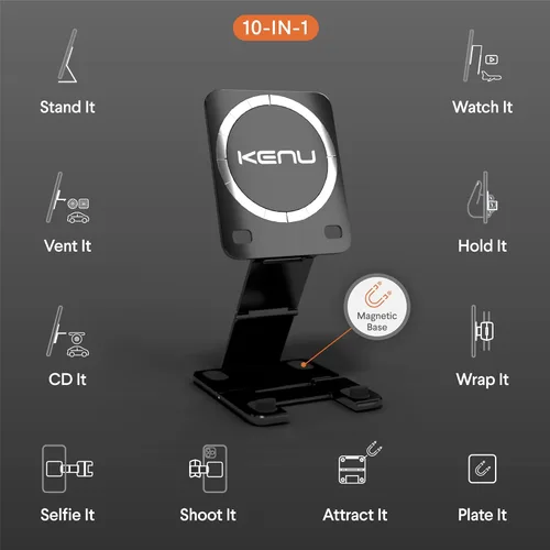 Vista 2 de Kenu Stance+ 10 en 1 MagSafe Super Gadget, soporte magnético para trípode, ventilación para coche+tablero+soporte para CD, soporte para dedos