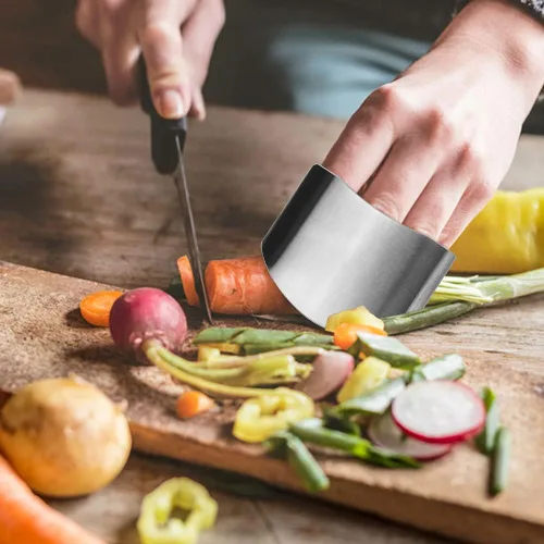 Vista 4 de Protector de dedos de acero inoxidable, 4 protectores de dedos para cortar herramientas de cocina, protectores de dedos para cortar alimentos