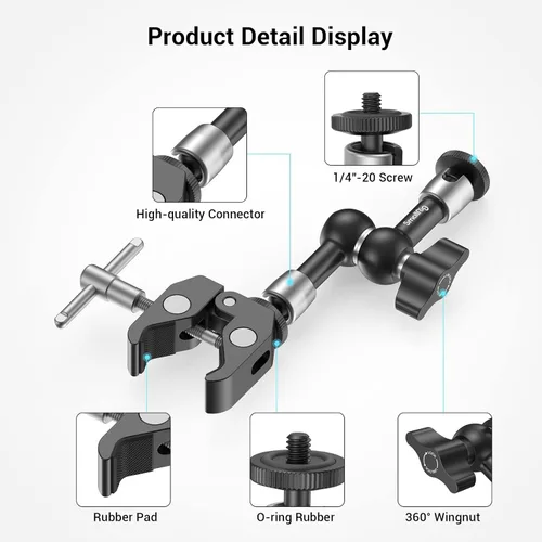 Vista 2 de SMALLRIG Super Clamp con rosca de 1/4 y 3/8 pulgadas y brazo mágico articulado de potencia de fricción ajustable de 5.8 pulgadas con tornillo