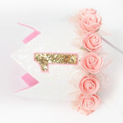 Vista 7 de Corona floral para el primer cumpleaños del bebé, sombrero de fiesta temática con flores, corona de flores boho para el primer cumpleaños