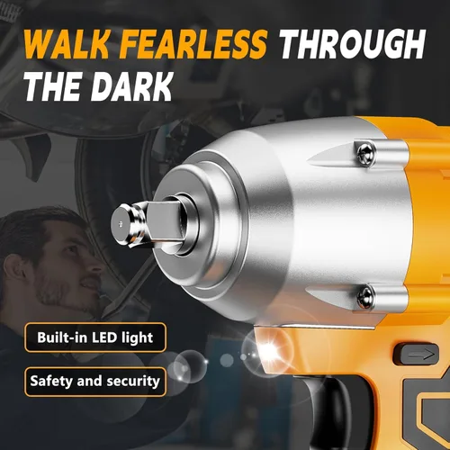 Vista 2 de VTEK Llave de impacto sin escobillas Llave de impacto inalámbrica de 1/2 pulgada, par máximo 700N.m pistola de impacto 515 ft-lbs para niveles