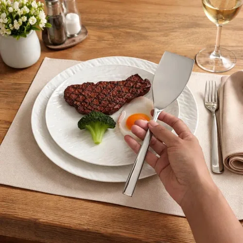 Vista 2 de IMEEA Espátula pequeña de 9.3 pulgadas, mini espátula de acero inoxidable 18/10, espátula plana para sartenes de hierro fundido