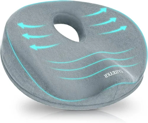 Vista 10 de SAHEYER Almohada de dona para aliviar el dolor de coxis y hemorroides, cojín de espuma viscoelástica para nervio ciático, cojín de asiento para Negro