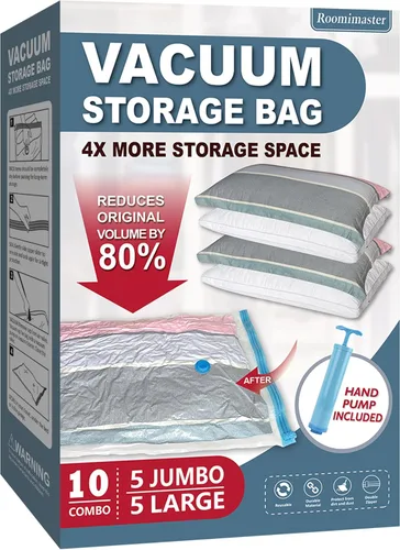 Vista 11 de Bolsas de almacenamiento al vacío, 10 bolsas medianas para ahorrar espacio, con bomba, bolsas con sellado al vacío para ropa, edredones, mantas