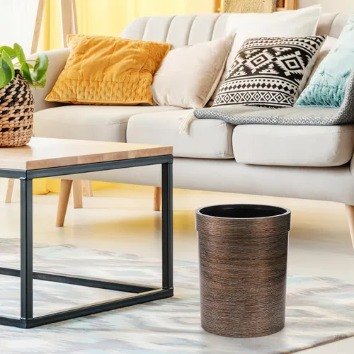 Vista 4 de Noamus Hipsteen - Paquete de 3 cubos de basura pequeños vintage, de plástico redondo de 1.7 galones, cubo de basura de grano de madera con anillo