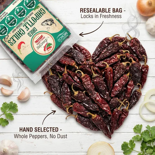 Vista 4 de Pimientos de chile morita chipotle secos de 4 onzas – Sabor ahumado robusto, uso para recetas mexicanas, topo, salsas, tamales, salsa, carnes