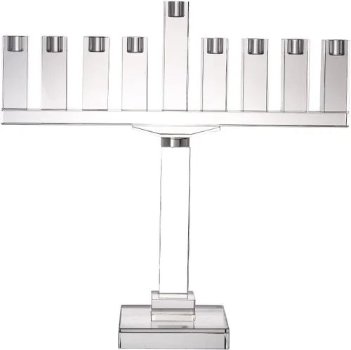 Vista 4 de (D) Menorá de cristal de Judaica para aceite Janucá (azul)