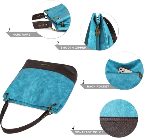 Vista 7 de Montana West Bolso Hobo para mujer con asa superior y bolsillos con cremallera