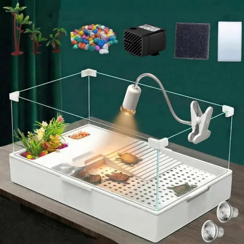 Vista 9 de Geegoods Tanque para Tortuga - Acuario con Plataforma para Hábitat de Mascota de Tortuga y Reptil