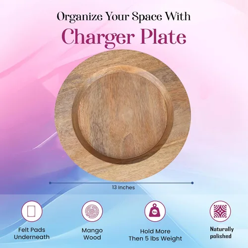 Vista 3 de Alpha Living Home Bajos redondos de madera de 13 pulgadas, juego de 2, vajilla hecha a mano para servir, aperitivos, ensalada, decoración de mesa