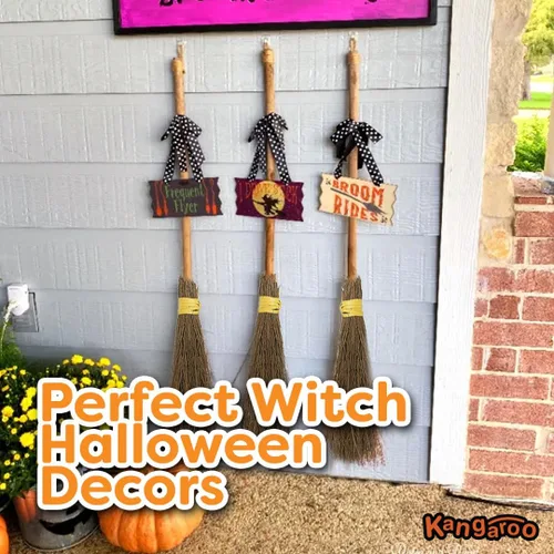 Vista 6 de Kangaroo 36" Bamboo Witch Broom Prop - Wizard Staff Witch Broomstick Magic Broom for Kids, Teens & Adults - Halloween Porch Decor Front Outdoor Fall