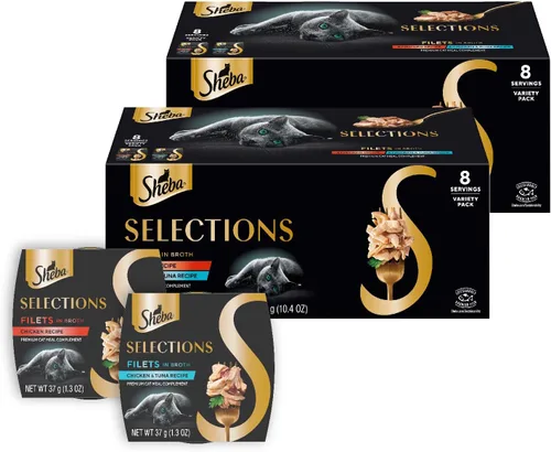 Vista 12 de Sheba Selections Filetes en caldo, comida para gatos adultos, receta húmeda, complemento de comida, receta de pollo, tazas de 1.3 onzas, 12