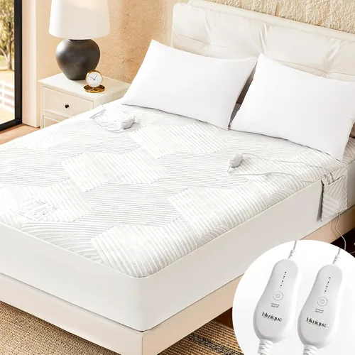 Vista 10 de Almohadilla de colchón eléctrica con calefacción tamaño completo, calentador de cama de control único, bolsillo profundo, bolsa de almacenamiento