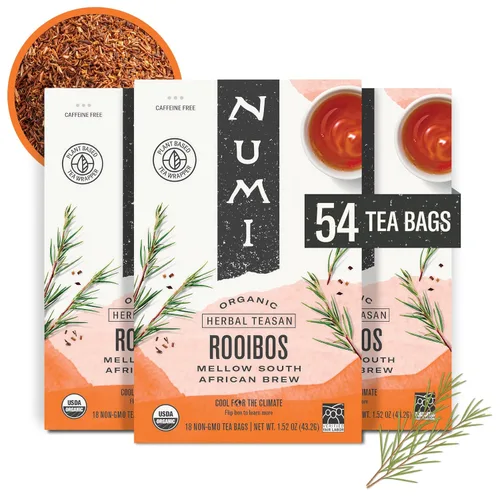 Vista 11 de Numi - Té orgánico Rooibos Chocolate, caja con 16 bolsas de tisana de hierbas, paquete de 3 (el embalaje puede variar)