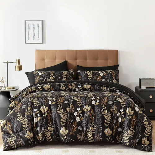 Vista 15 de WONGS BEDDING - Juego de edredón botánico reversible de 7 piezas, cama en una bolsa, de microfibra suave, tamaño full, hojas verdes