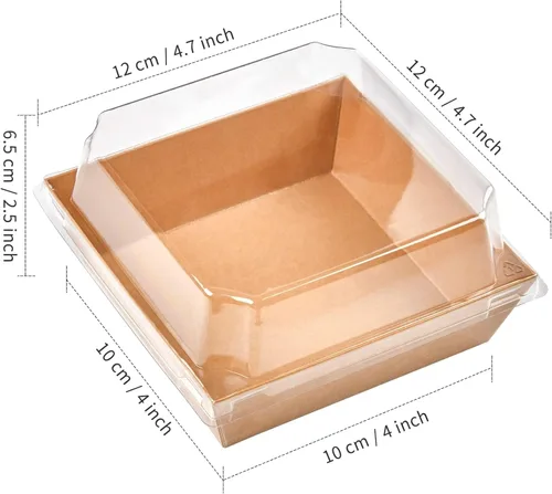 Vista 2 de Kucoele Paquete de 50 cajas pequeñas de embutidos con tapas transparentes, cajas de papel de 4 pulgadas para panadería, cajas de postre desechables