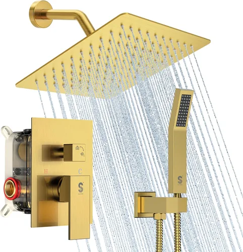 SR SUN RISE Sistema de ducha - Juego de grifo de ducha con cabezal de ducha de lluvia de 8 pulgadas y ducha de mano - Sistema de ducha de lluvia