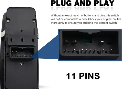 Vista 2 de 11 Pines. Interruptor de control de ventana de alimentación delantero izquierdo del lado del conductor para Ram 1500 2500 3500 2016-2018, Ram 1500