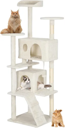 Vista 19 de BestPet Torre para Gatos de 36" Gris Claro Torre Resistente para Gatos de Múltiples Niveles con Condominio de Felpa, Percha Acogedora, Postes
