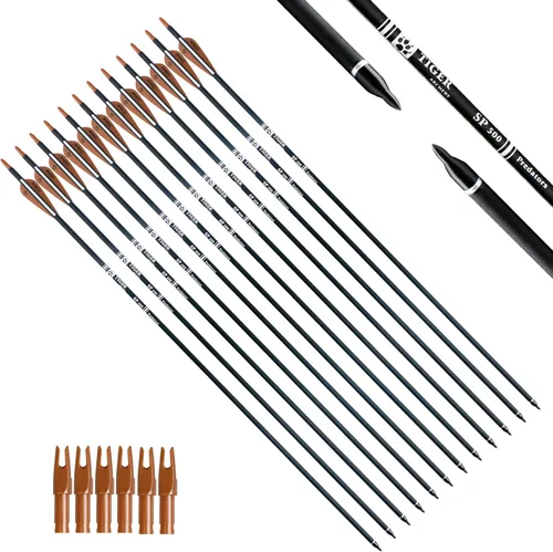 Vista 12 de TIGER ARCHERY - Flecha de carbono de 30 pulgadas con puntas extraíbles para arco compuesto y recurvo (paquete de 12 unidades)