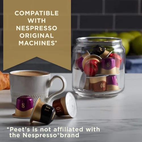 Vista 4 de Peet's Coffee, Paquete variado de cápsulas de espresso de tostado oscuro y medio con descafeinado, compatible con máquina original Nespresso