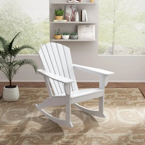 Vista 12 de WO Home Furniture Silla Mecedora de Patio Moderna para Exteriores HDPE Resistente a UV y Clima (Negro)