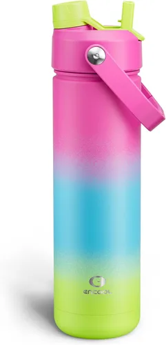 Vista 75 de Botella de agua aislada con popote para niños, botella de agua de acero inoxidable de 12 onzas con boquilla doble, a prueba de fugas, sin BPA, al