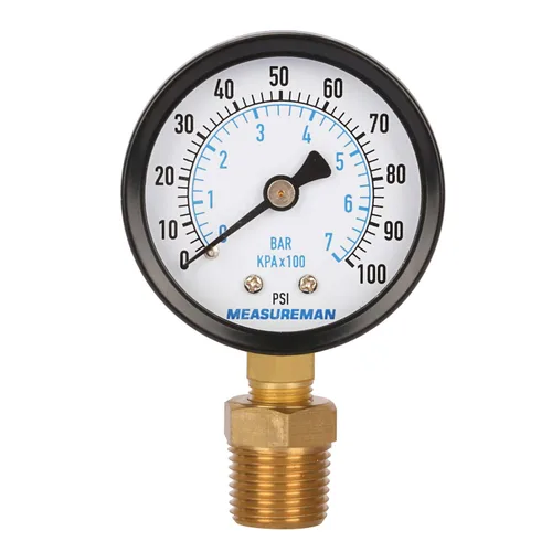 Vista 9 de MEASUREMAN Medidor de presión de pozo de 2 pulgadas, 0-100 psi/bar, macho NPT de 1/4 pulgadas con adaptador NPT de 1/2 pulgadas, precisión de 3-2-3%