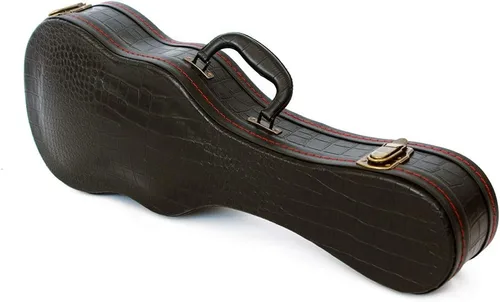 Vista 2 de Funda para ukelele soprano, cuero con patrón de cocodrilo de 21 pulgadas, color negro