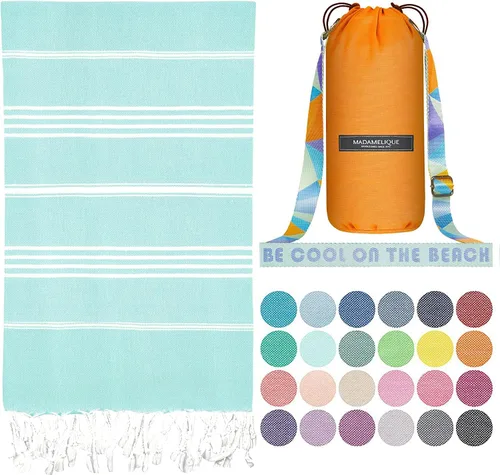 Vista 16 de Madamelique Toalla de playa con bolsa de playa de 39 x 74 pulgadas, toallas de playa prelavadas de gran tamaño -% 100 algodón, secado rápido, sin
