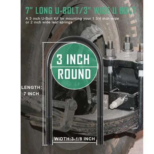 Vista 3 de Nuevo kit de pernos en U para remolque, pernos en U de resorte de hoja para remolque, para eje redondo de 3 pulgadas de 5200-7000 libras, pernos