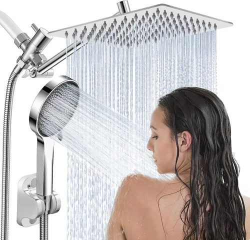 Vista 10 de Cabezal de ducha, cabezal de ducha de lluvia de 12 pulgadas con combo de rociador de mano y brazo de extensión ajustable, manguera de lluvia de alta
