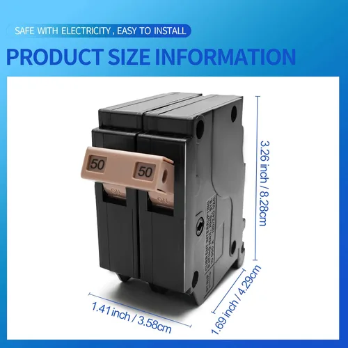 Vista 3 de Disyuntor de 250 2 polos y 50 amperios, disyuntor de caja moldeada enchufable tipo 3/4 pulgadas, protección magnética térmica, 10 KAIC, 120/240V