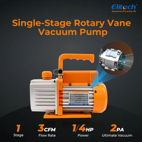 Vista 2 de Elitech NVP-3 Bomba de vacío HVAC 3CFM 1.5L/S 1/4HP Bomba de vacío de paleta giratoria de una sola etapa para sistemas HVAC y de refrigeración