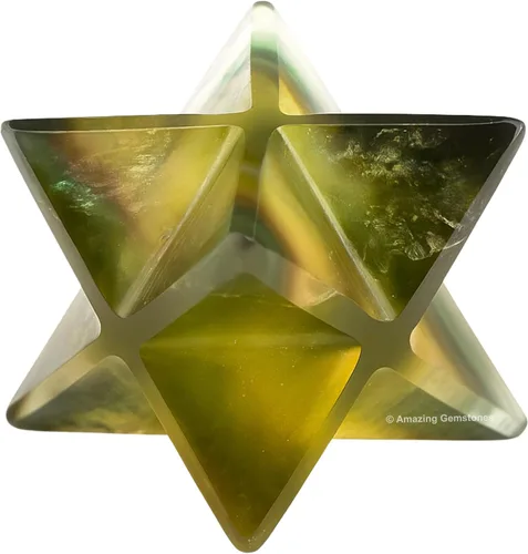 Vista 49 de Amazing Gemstone Cristal de Merkaba de piedra lunar arcoíris, estrella metafísica de Merkaba de 1 pulgada para meditación, cristal de tetraedro
