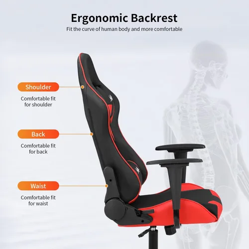 Vista 13 de Silla de videojuegos, silla de PC de altura ajustable con reposacabezas y ruedas, sillas ergonómicas de piel sintética para juegos de computadora