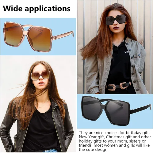 Vista 7 de 3 pares de gafas de sol cuadradas de gran tamaño para mujer, grandes y anchas, vintage