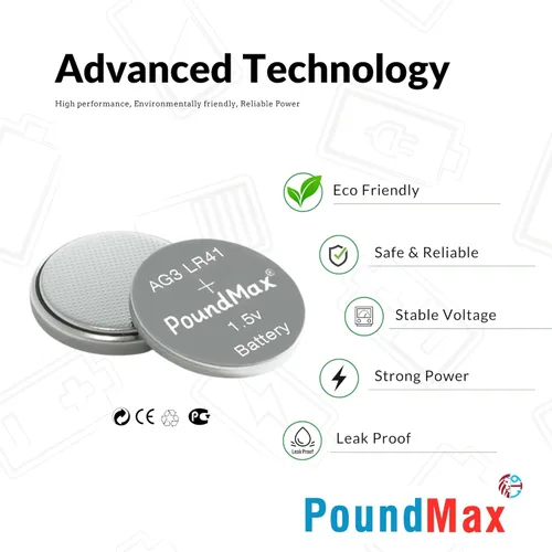 Vista 4 de PoundMax AG3 LR41 Baterías 1.5v Batería alcalina de botón - 10